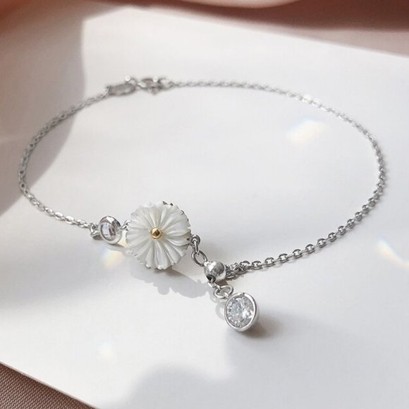NEW Silver Summer Daisy Anklet Bracelet - Picture 2 of 4